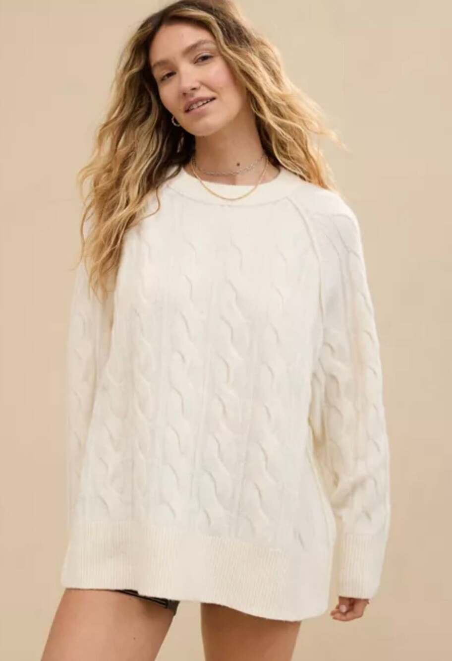 Aerie unREAL Cable Crew Neck Oversized Pullover Sweater Size Small